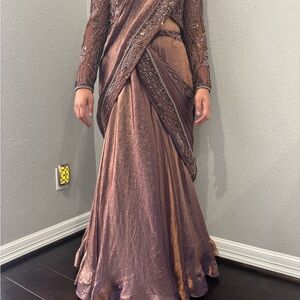 Elegant Embellished lehenga saree in Bronze brown